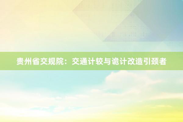 贵州省交规院：交通计较与诡计改造引颈者